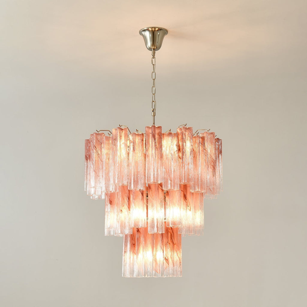 Aurora Chandelier Pink Glass Tubes Layered Modern