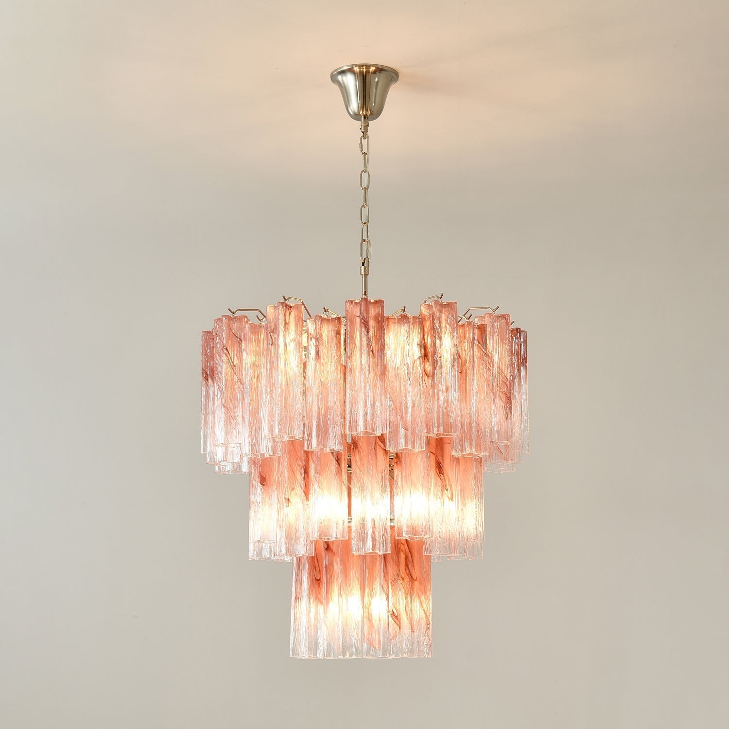 Aurora Chandelier Pink Glass Tubes Layered Modern
