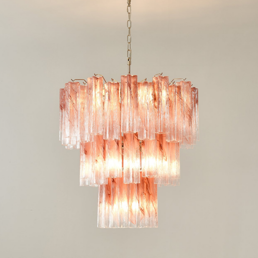 Aurora Chandelier Pink Glass Tubes Layered Modern