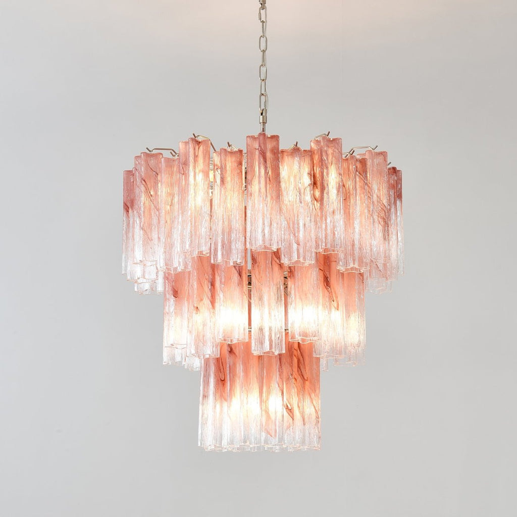 Aurora Chandelier Pink Glass Tubes Layered Modern