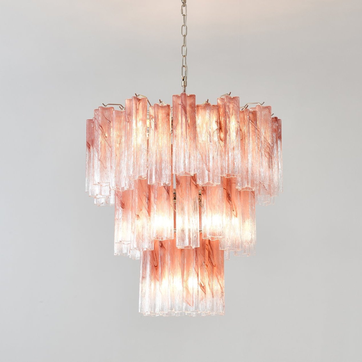 Aurora Chandelier Pink Glass Tubes Layered Modern