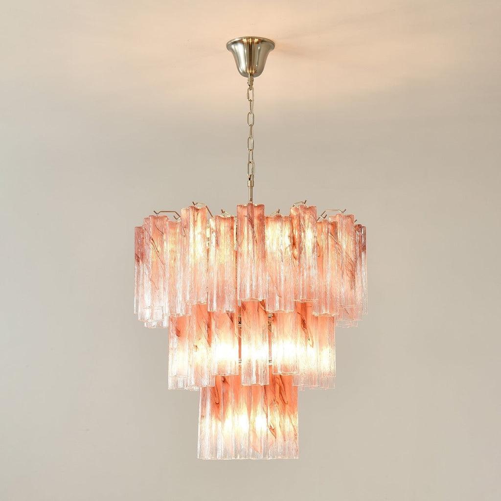 Aurora Chandelier Pink Glass Tubes Layered Modern