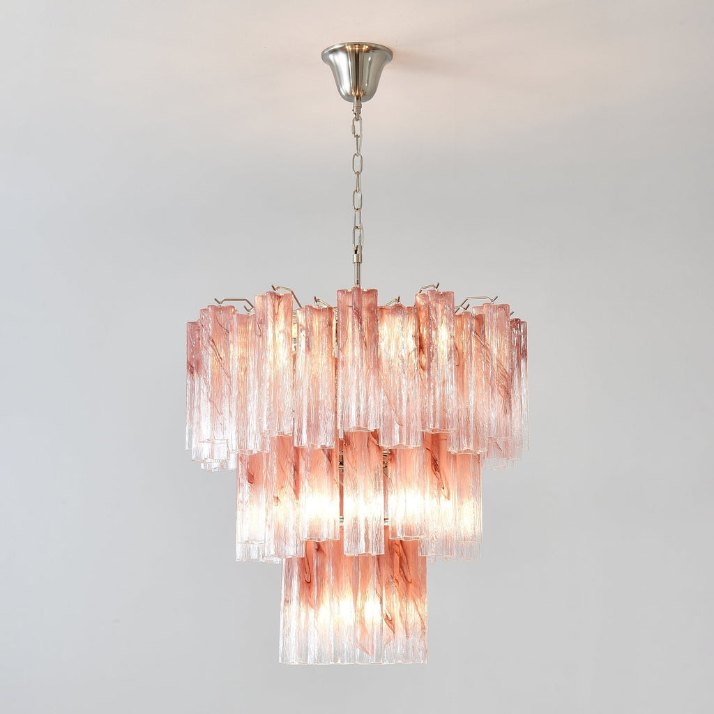 Aurora Chandelier Pink Glass Tubes Layered Modern