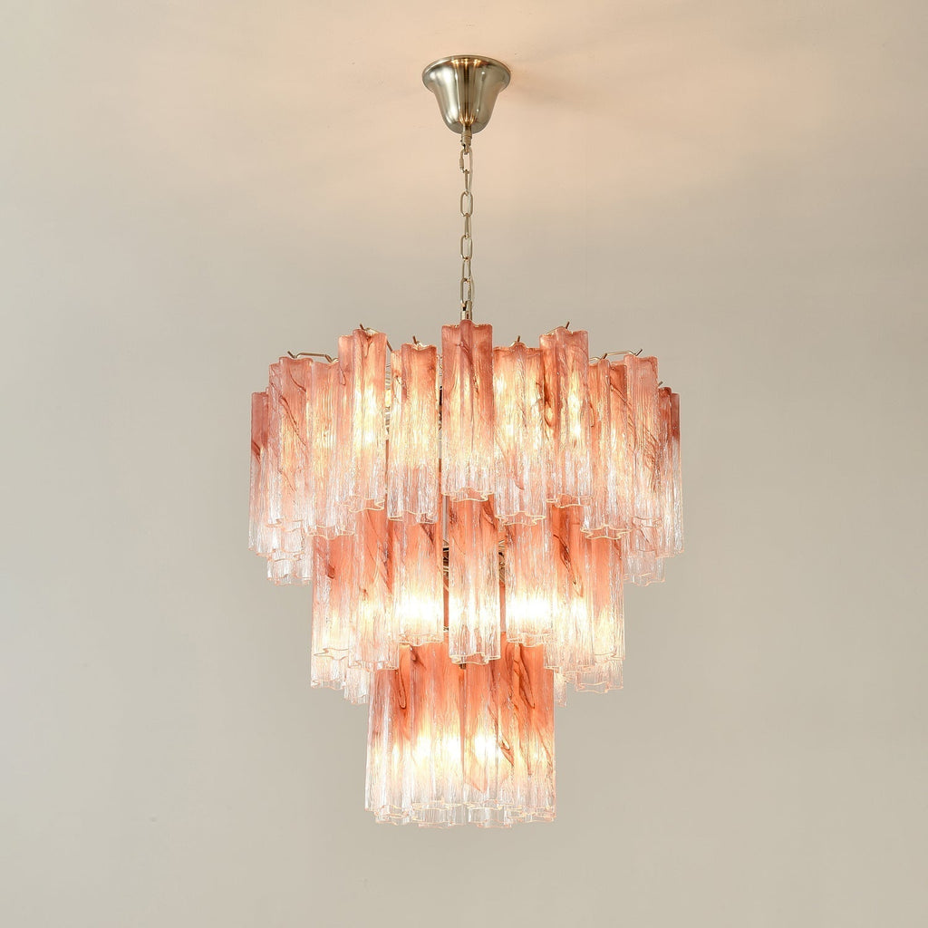 Aurora Chandelier Pink Glass Tubes Layered Modern