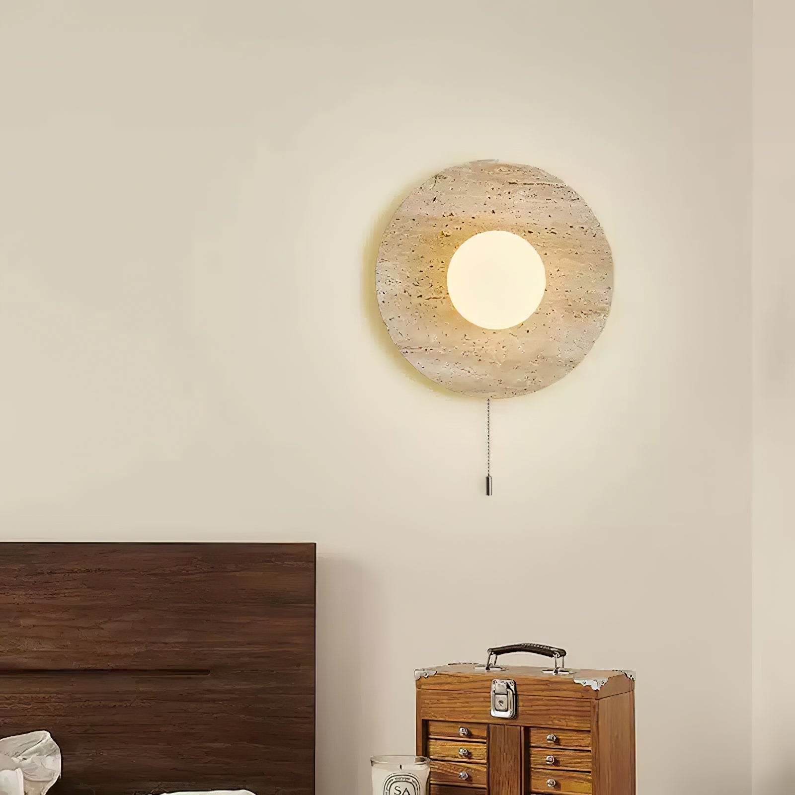 Vephair Bowl-Frame Travertine Wall Light