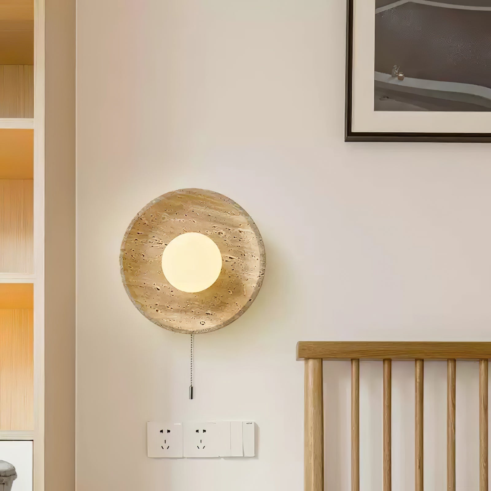 Vephair Bowl-Frame Travertine Wall Light