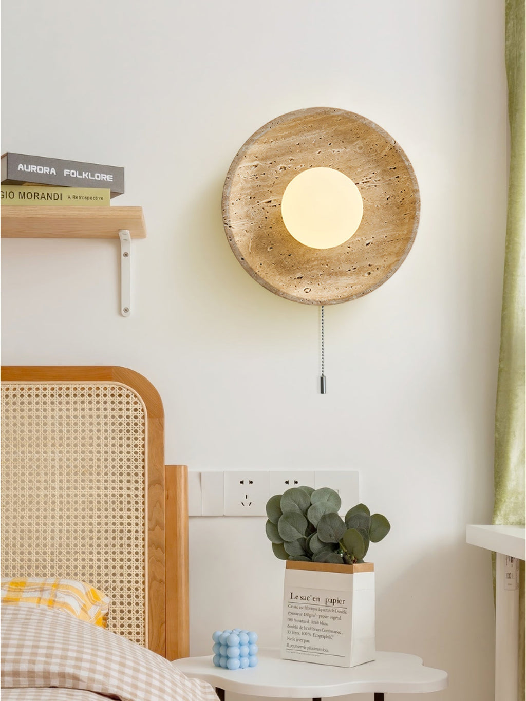 Vephair Bowl-Frame Travertine Wall Light