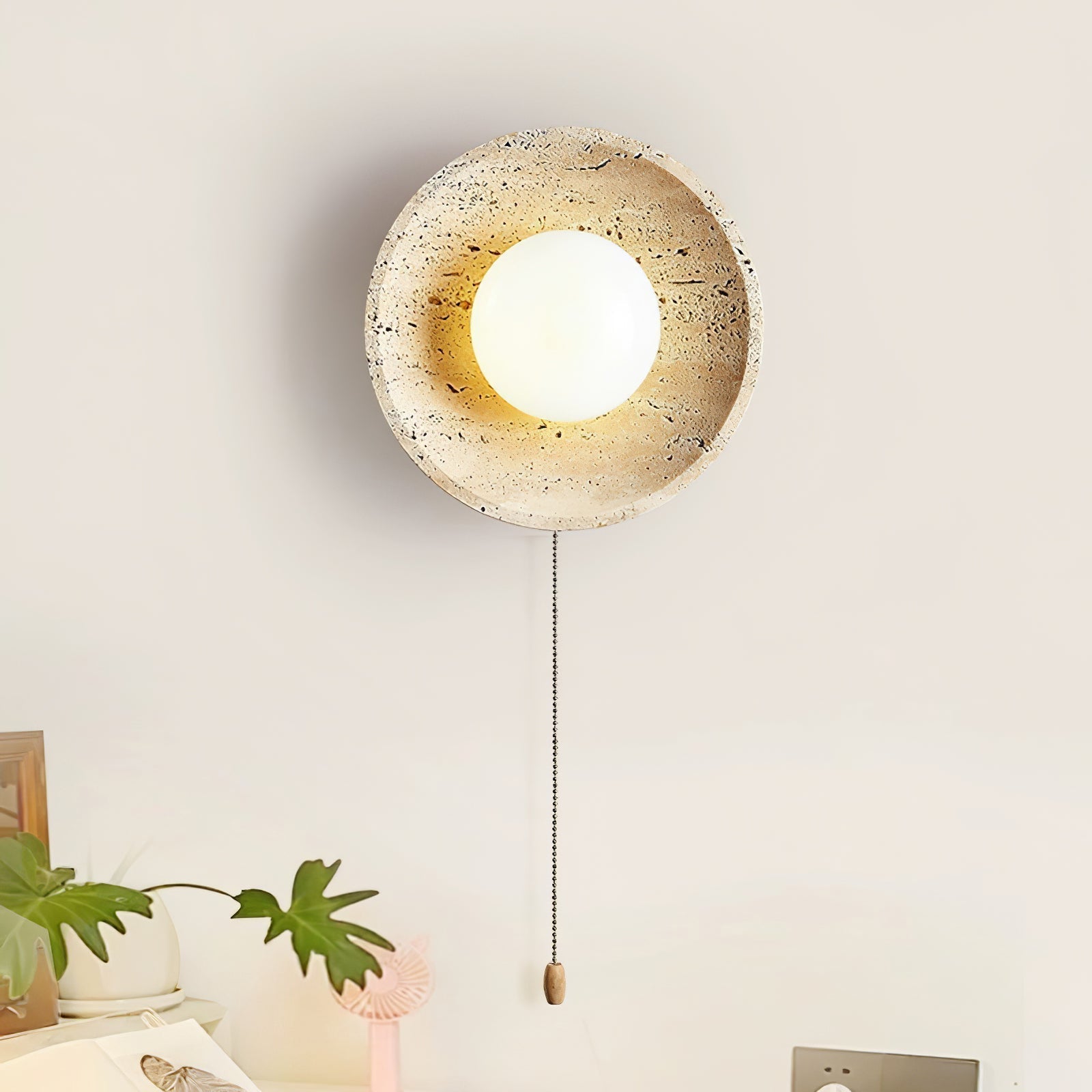 Vephair Bowl-Frame Travertine Wall Light