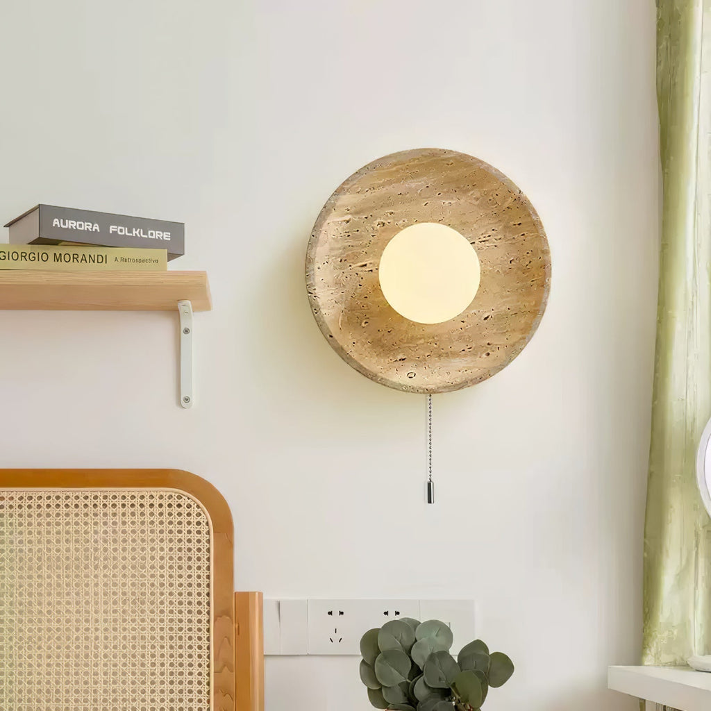Vephair Bowl-Frame Travertine Wall Light
