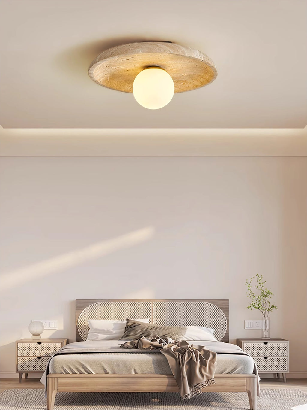 Vephair Bowl-Frame Travertine Wall Light