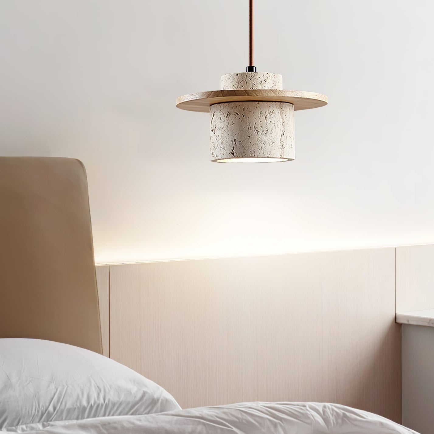 Elvaria Disc Cylinder Travertine Pendant Light