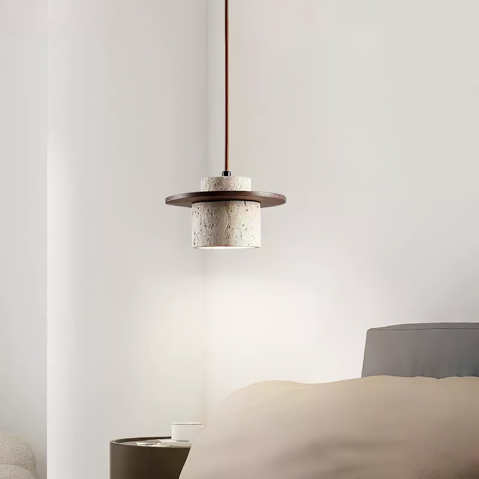 Elvaria Disc Cylinder Travertine Pendant Light