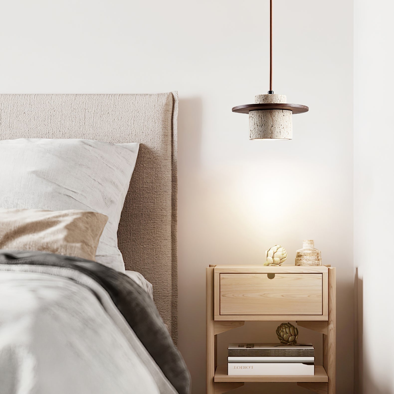Elvaria Disc Cylinder Travertine Pendant Light