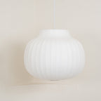 Pendant Light Silk Bell Shade Pleated Curved Modern Minimalist