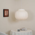 Pendant Light Silk Bell Shade Pleated Curved Modern Minimalist
