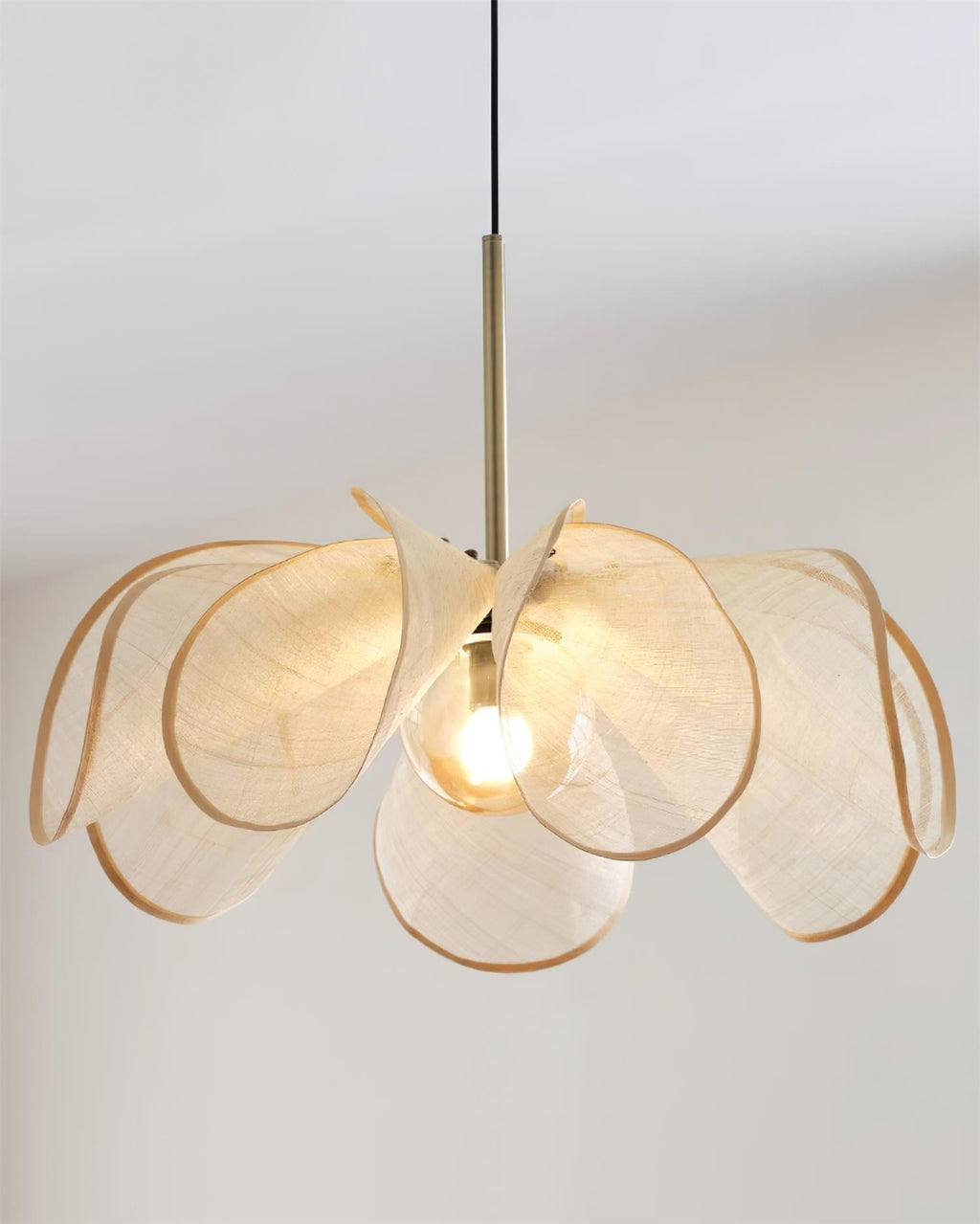 Pendant Lamp Petal Plant Fiber Shade Brown Glass Bohemian