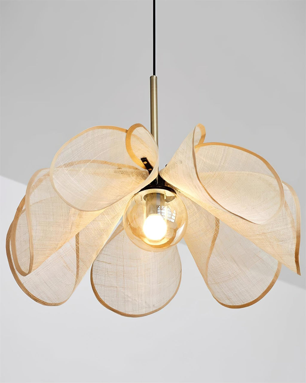 Pendant Lamp Petal Plant Fiber Shade Brown Glass Bohemian