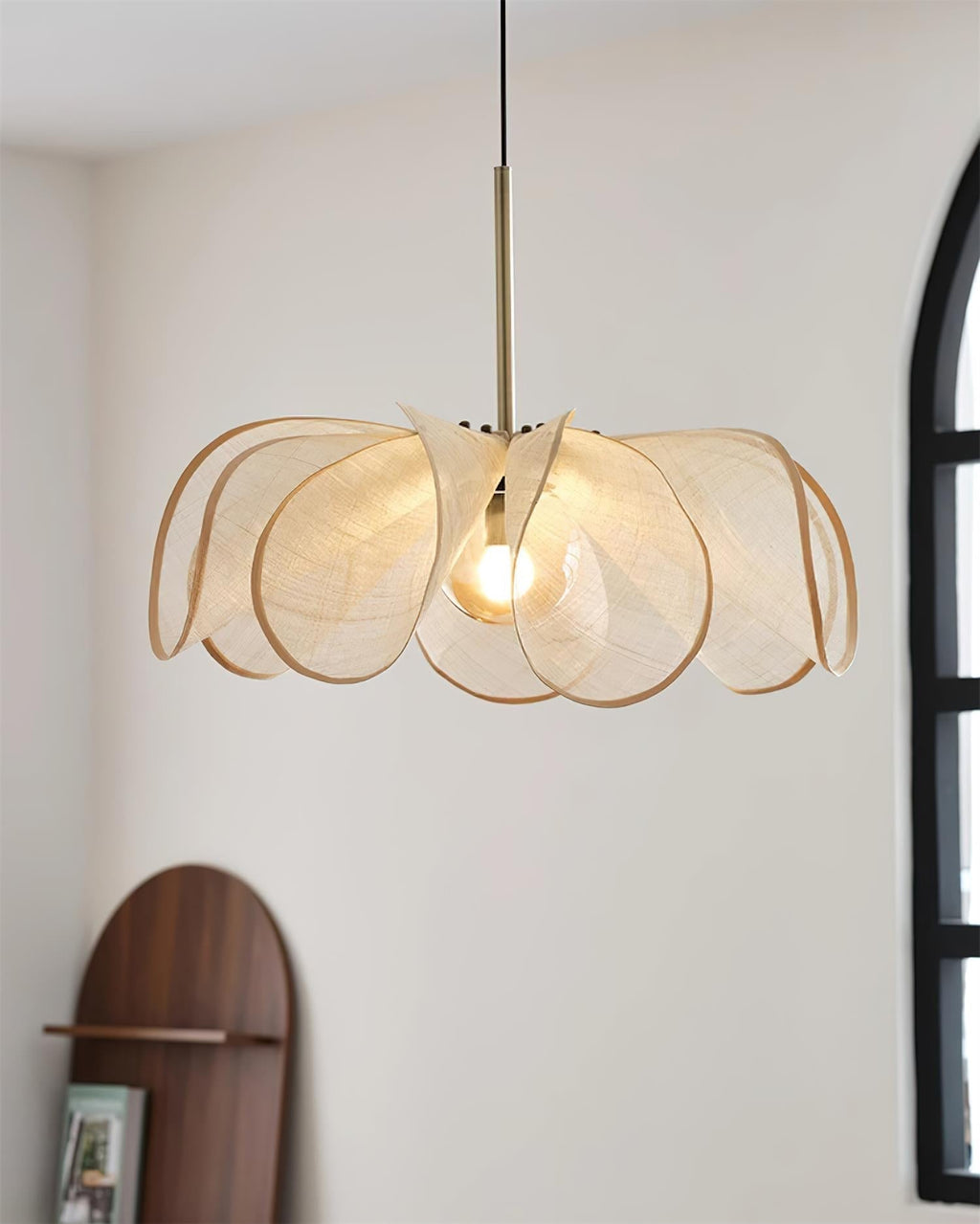 Pendant Lamp Petal Plant Fiber Shade Brown Glass Bohemian