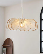 Pendant Lamp Petal Plant Fiber Shade Brown Glass Bohemian