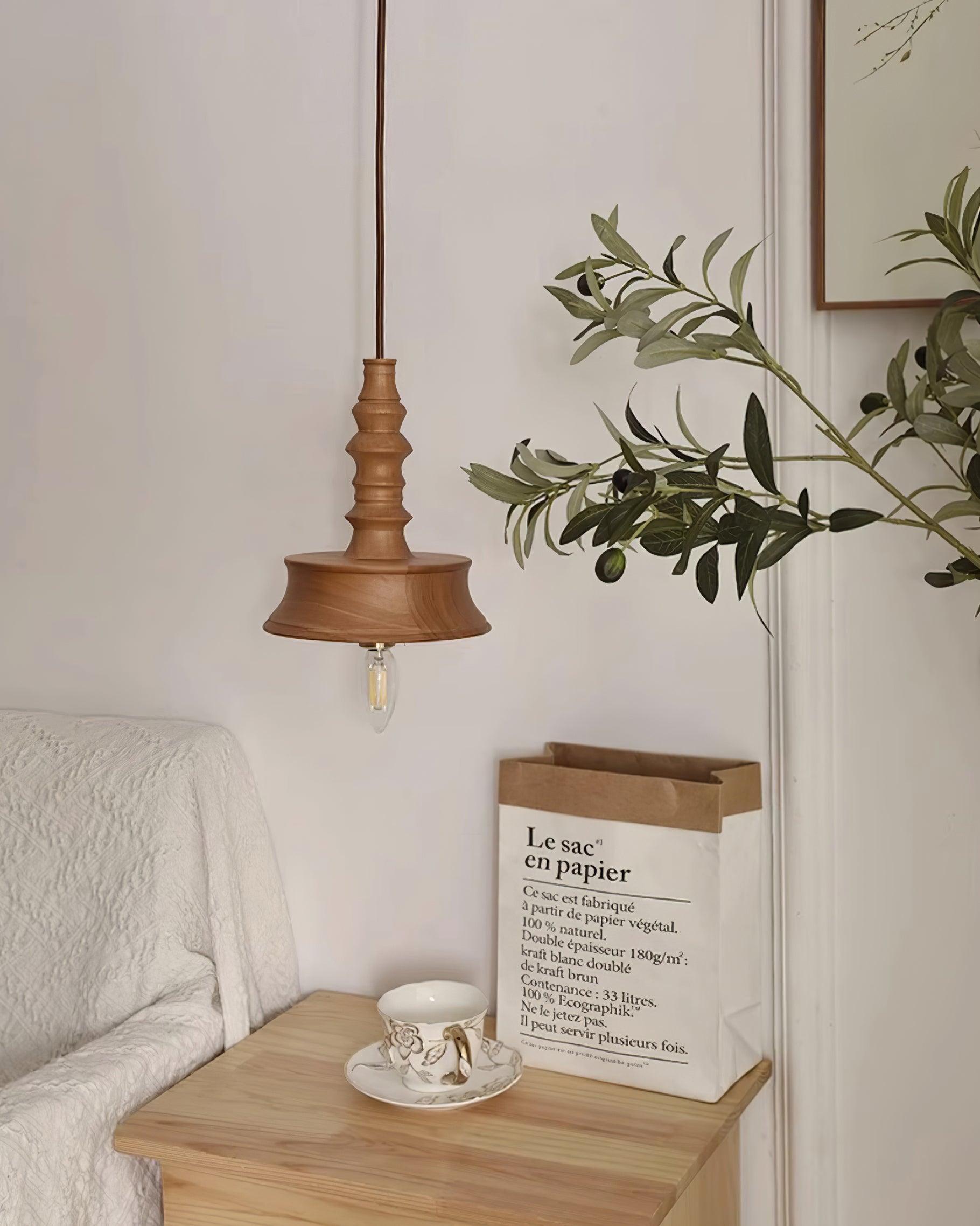 Pendant Lamp Wood Walnut Shade Modern Minimalist Cozy Warm