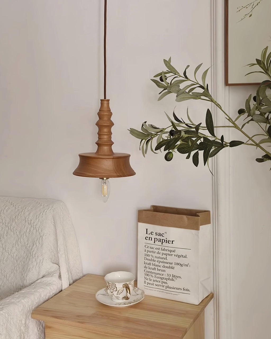 Pendant Lamp Wood Walnut Shade Modern Minimalist Cozy Warm