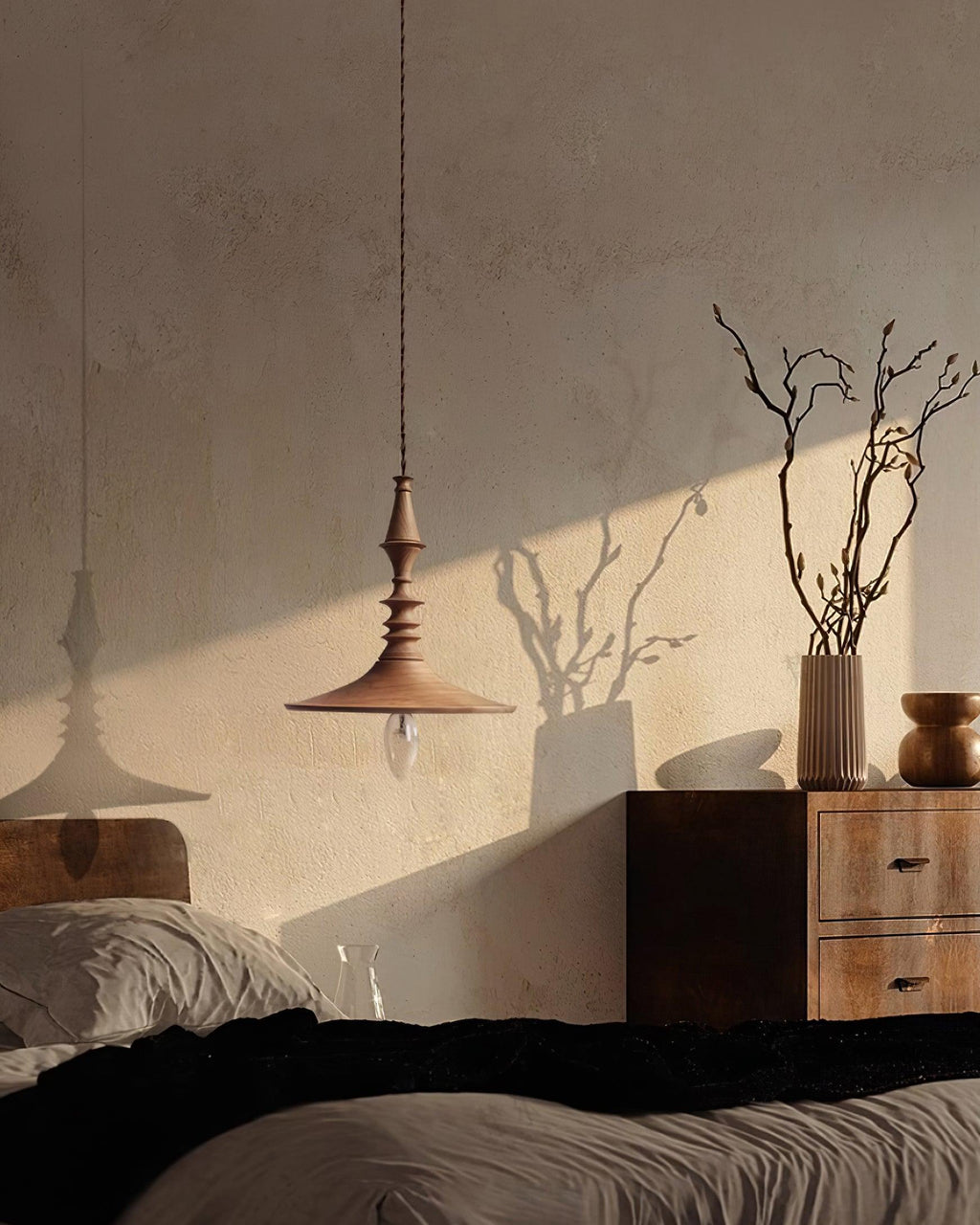Pendant Lamp Wood Walnut Shade Modern Minimalist Cozy Warm