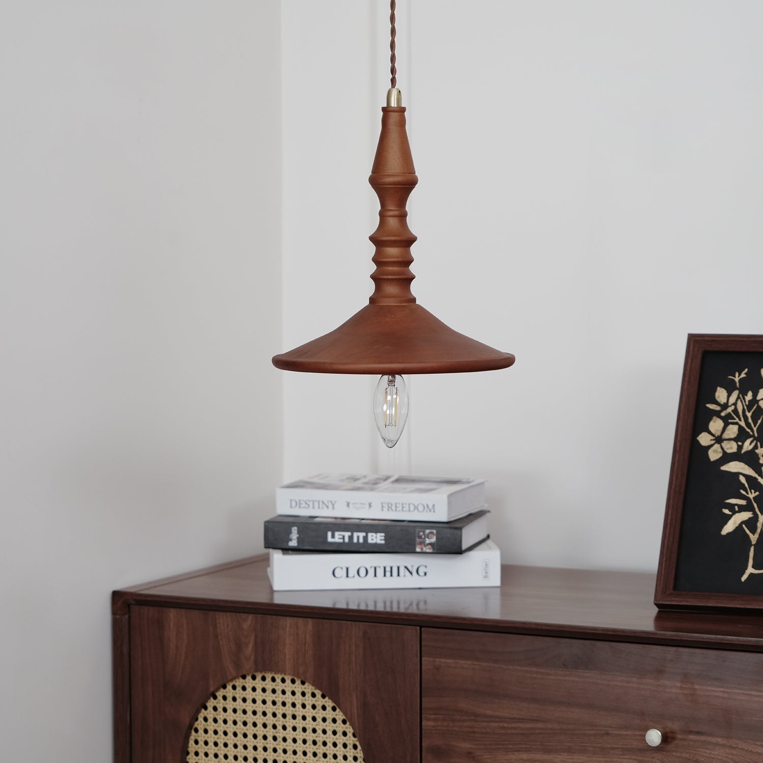 Pendant Lamp Wood Walnut Shade Modern Minimalist Cozy Warm