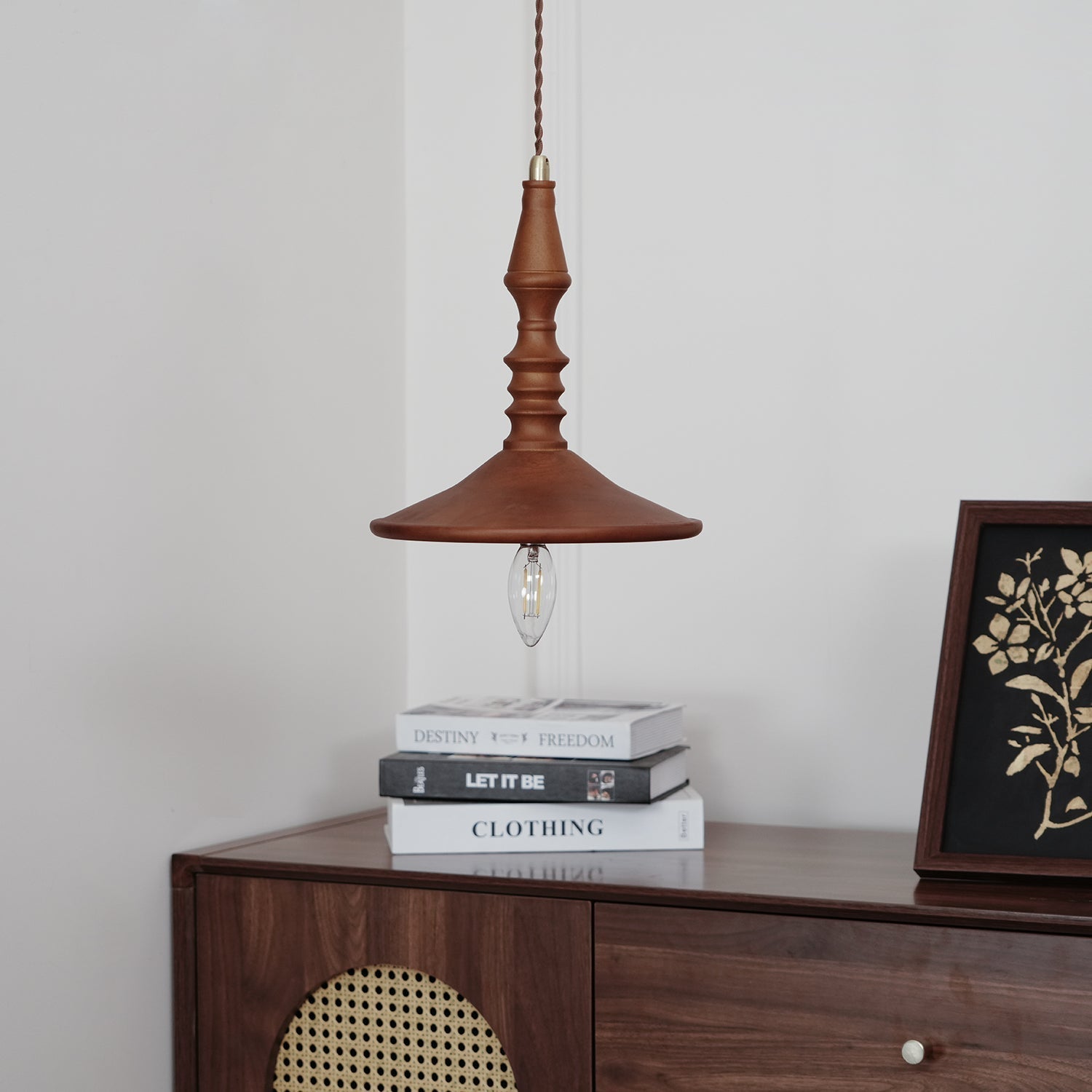 Pendant Lamp Wood Walnut Shade Modern Minimalist Cozy Warm