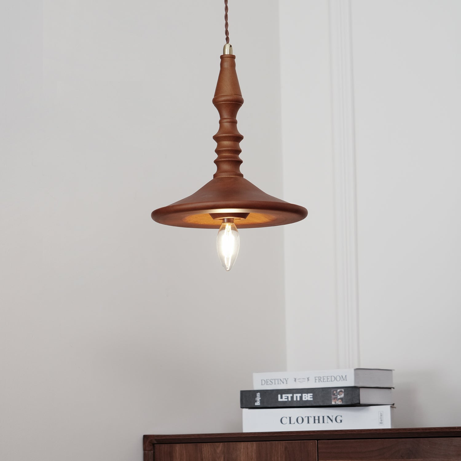 Pendant Lamp Wood Walnut Shade Modern Minimalist Cozy Warm