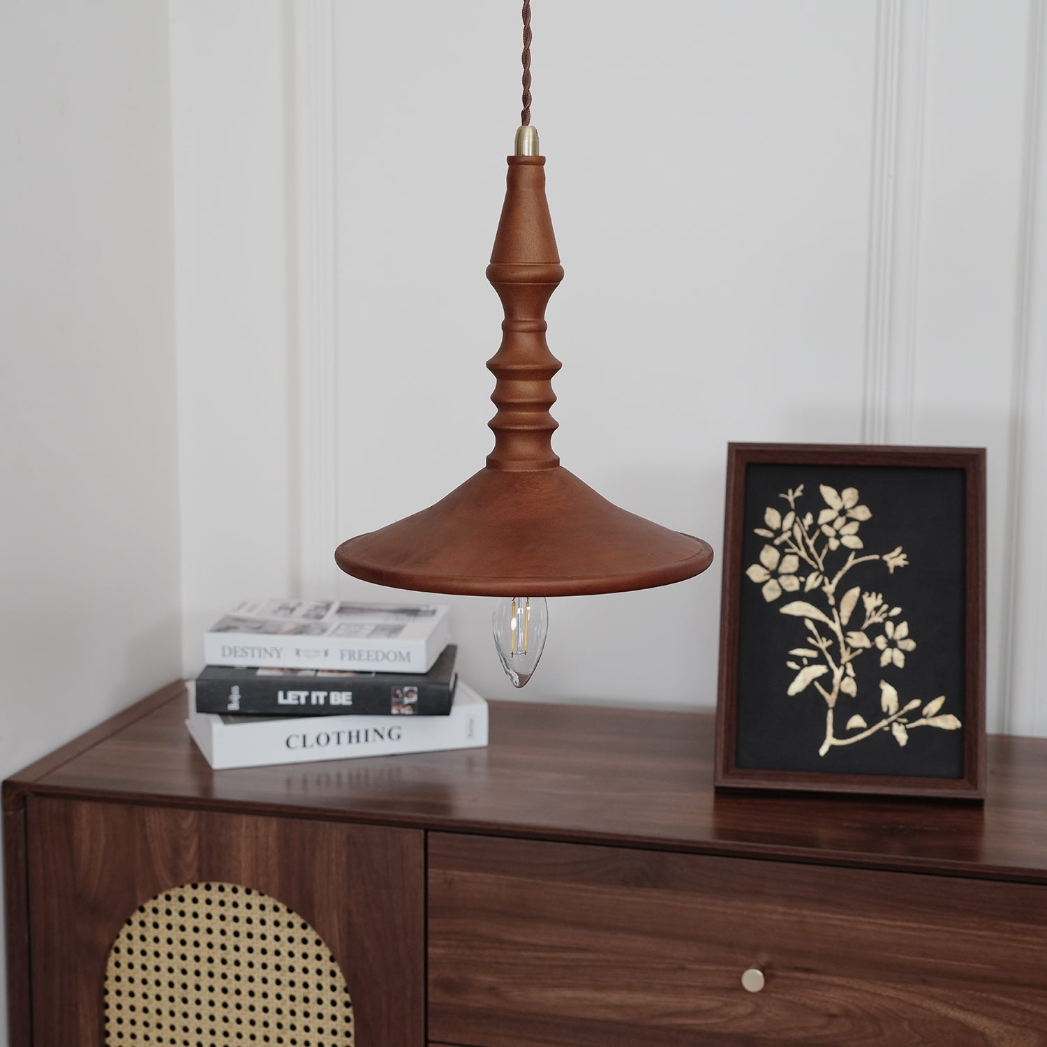 Pendant Lamp Wood Walnut Shade Modern Minimalist Cozy Warm