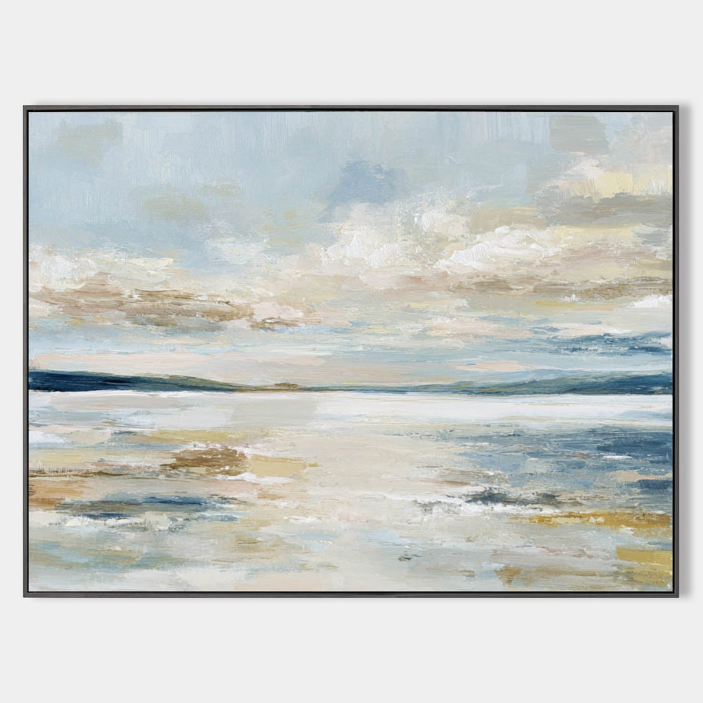 Tranquil Coastal Seascape Oil Painting Soft Blue