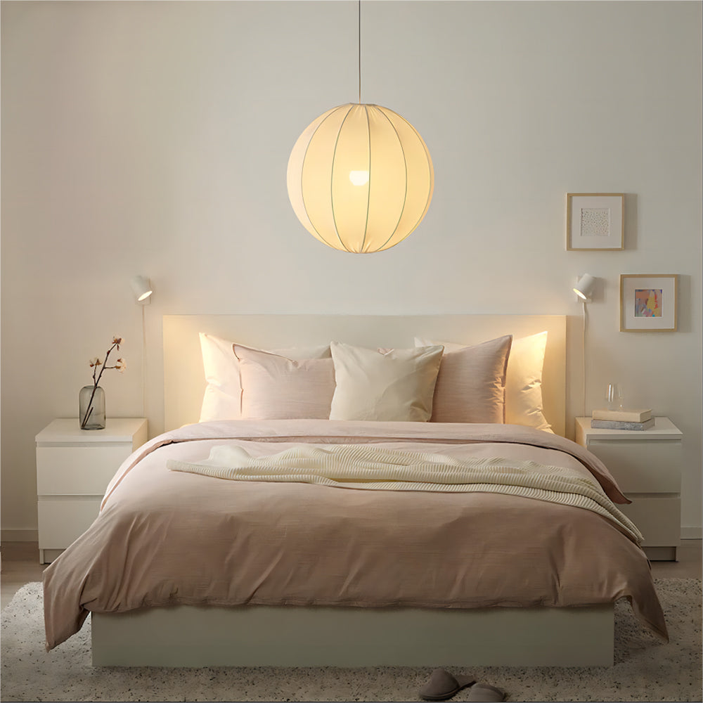Ritta Modern Minimalist Sphere Metal/Fabric Pendant Light, White