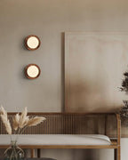 Wall Lamp Metal Body with Wood Rim Minimalist Style