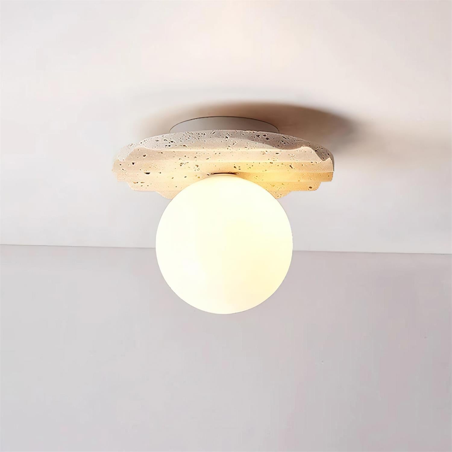 Ritta  Ceiling Light Travertine Glass