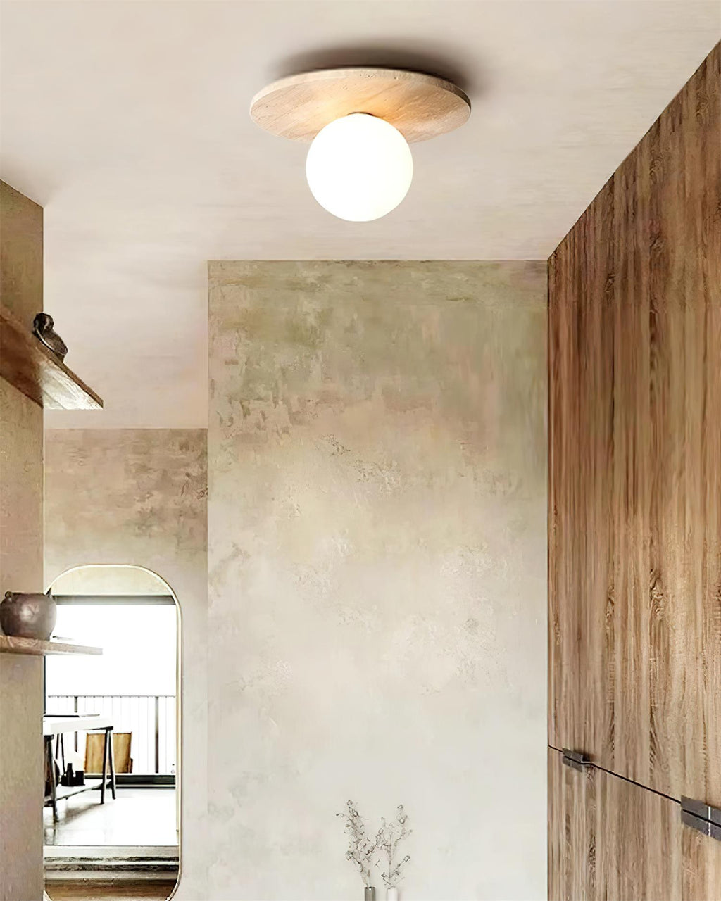 Ceiling Light Travertine Disc with Glass Globe  Cozy
