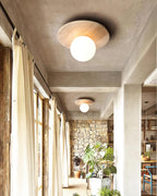 Ceiling Light Travertine Disc with Glass Globe  Cozy
