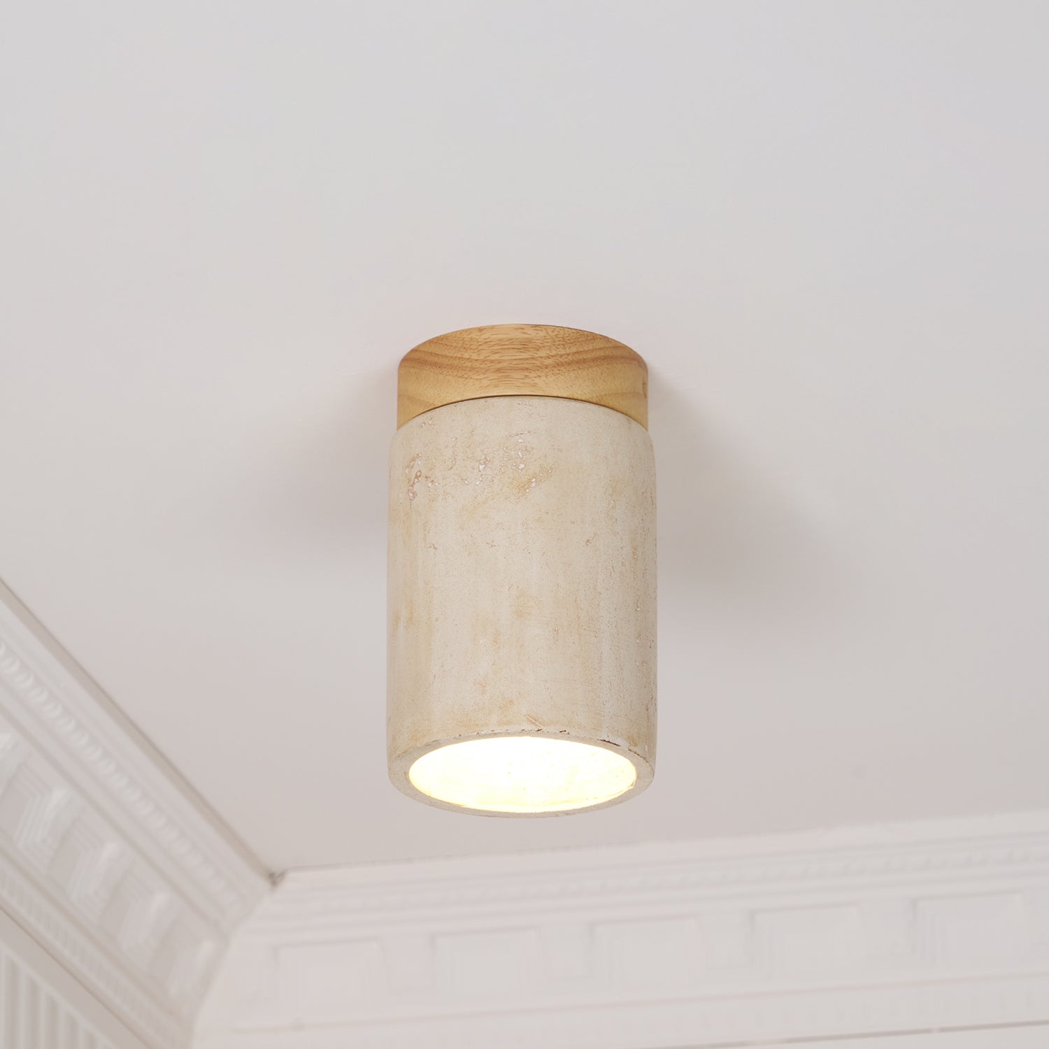 Aurnorira Cylinder Cap Travertine Ceiling Light