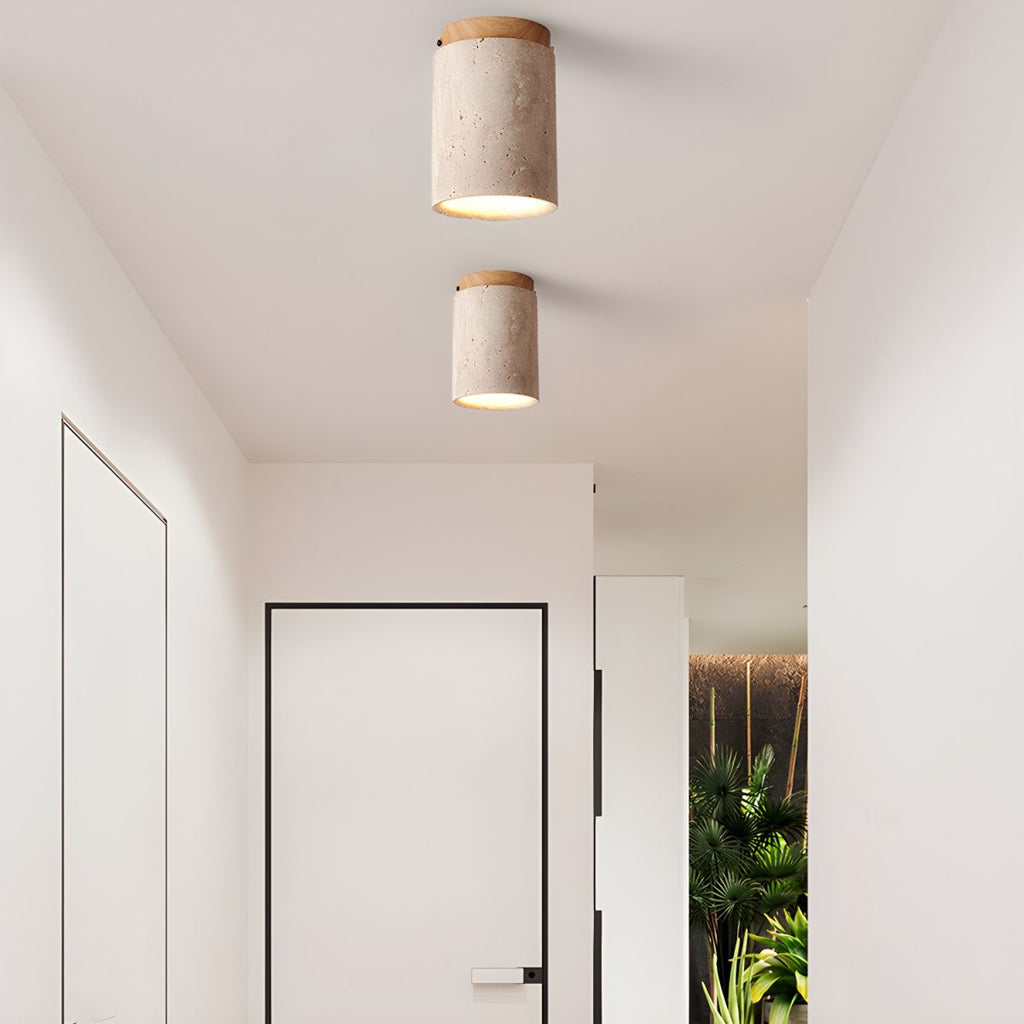 Aurnorira Cylinder Cap Travertine Ceiling Light