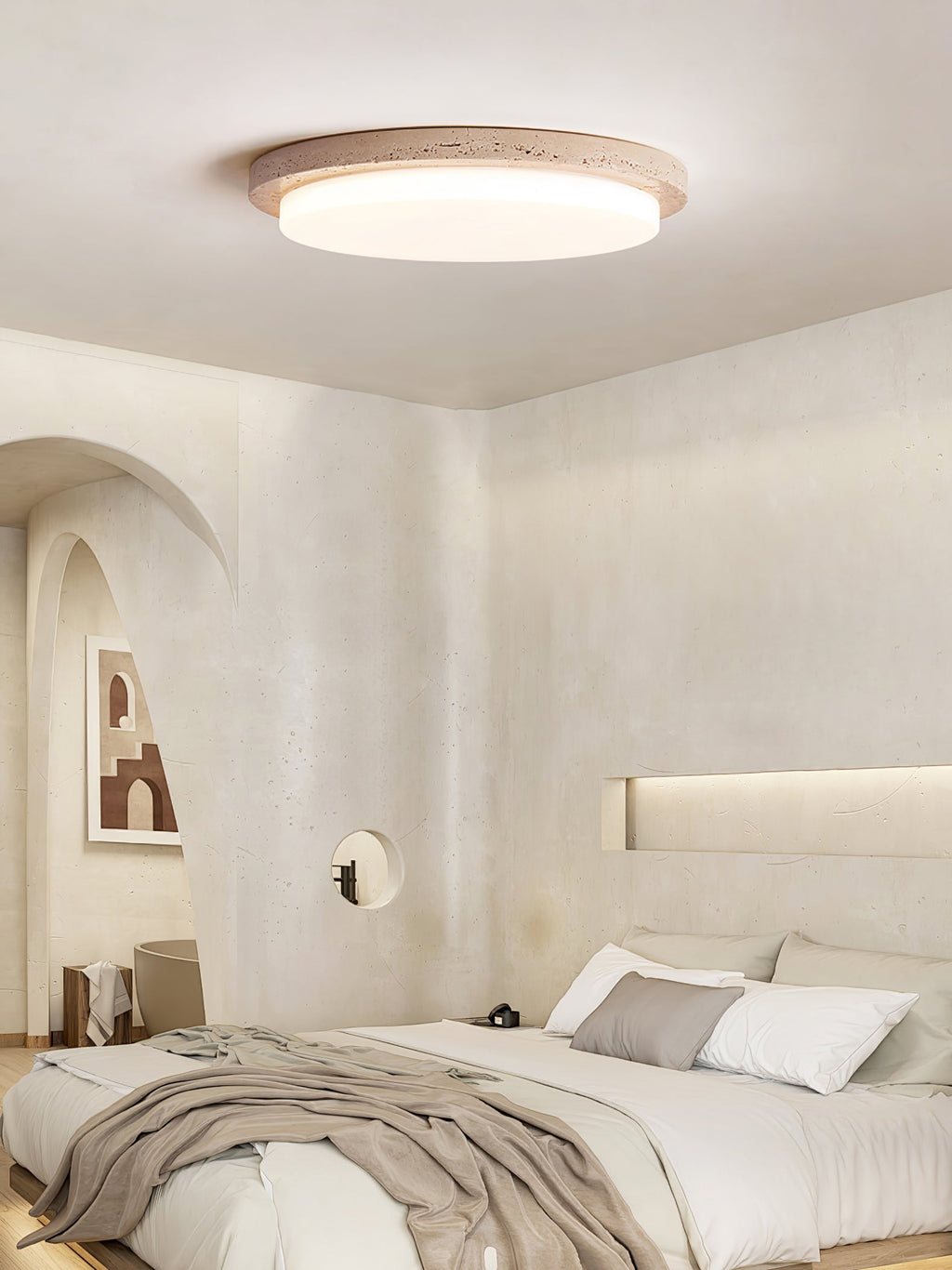 Etala Smooth-Edge Travertine Ceiling Light - Kingsley Beaumont
