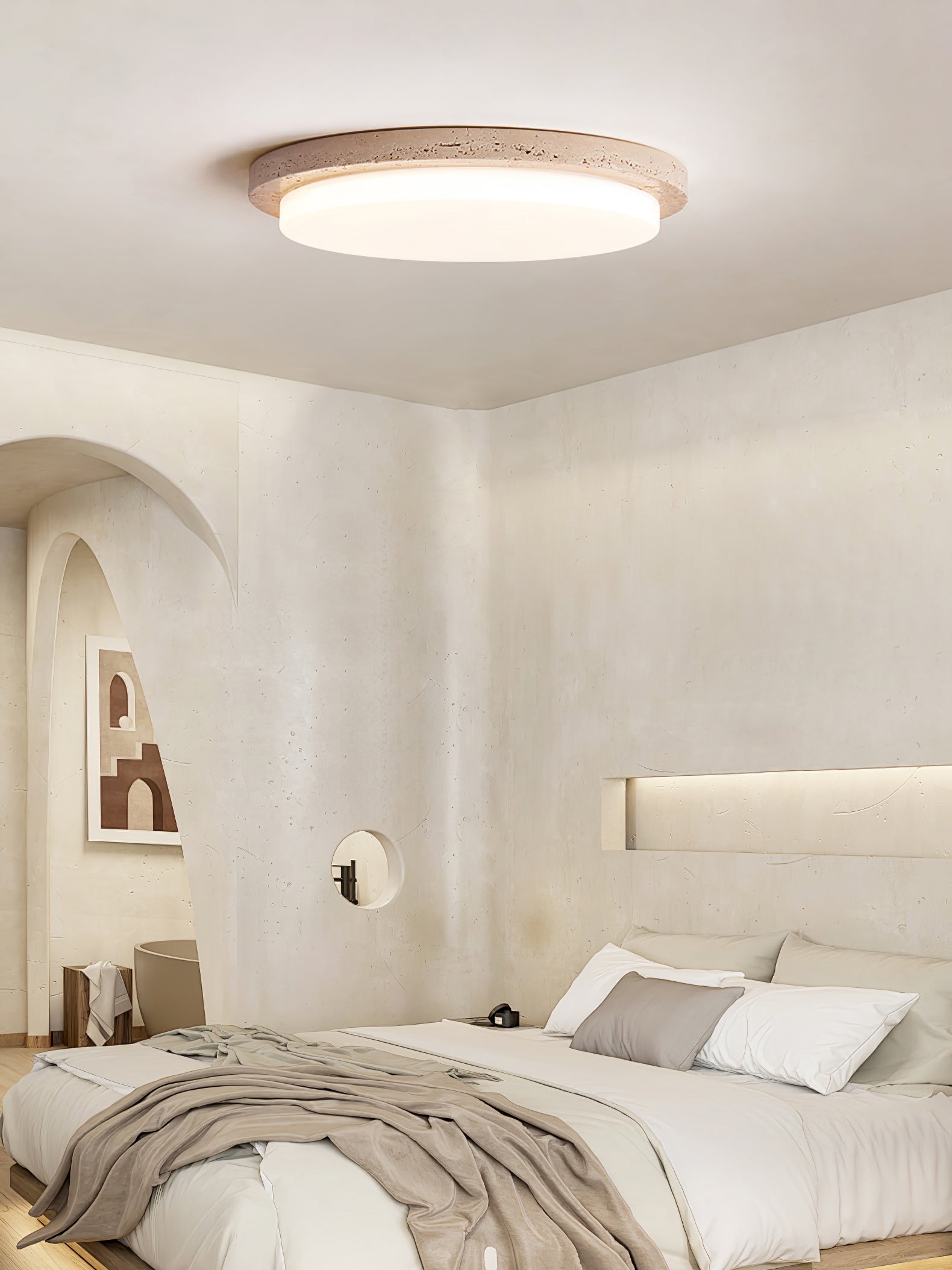 Etala Smooth-Rim Travertine Ceiling Light