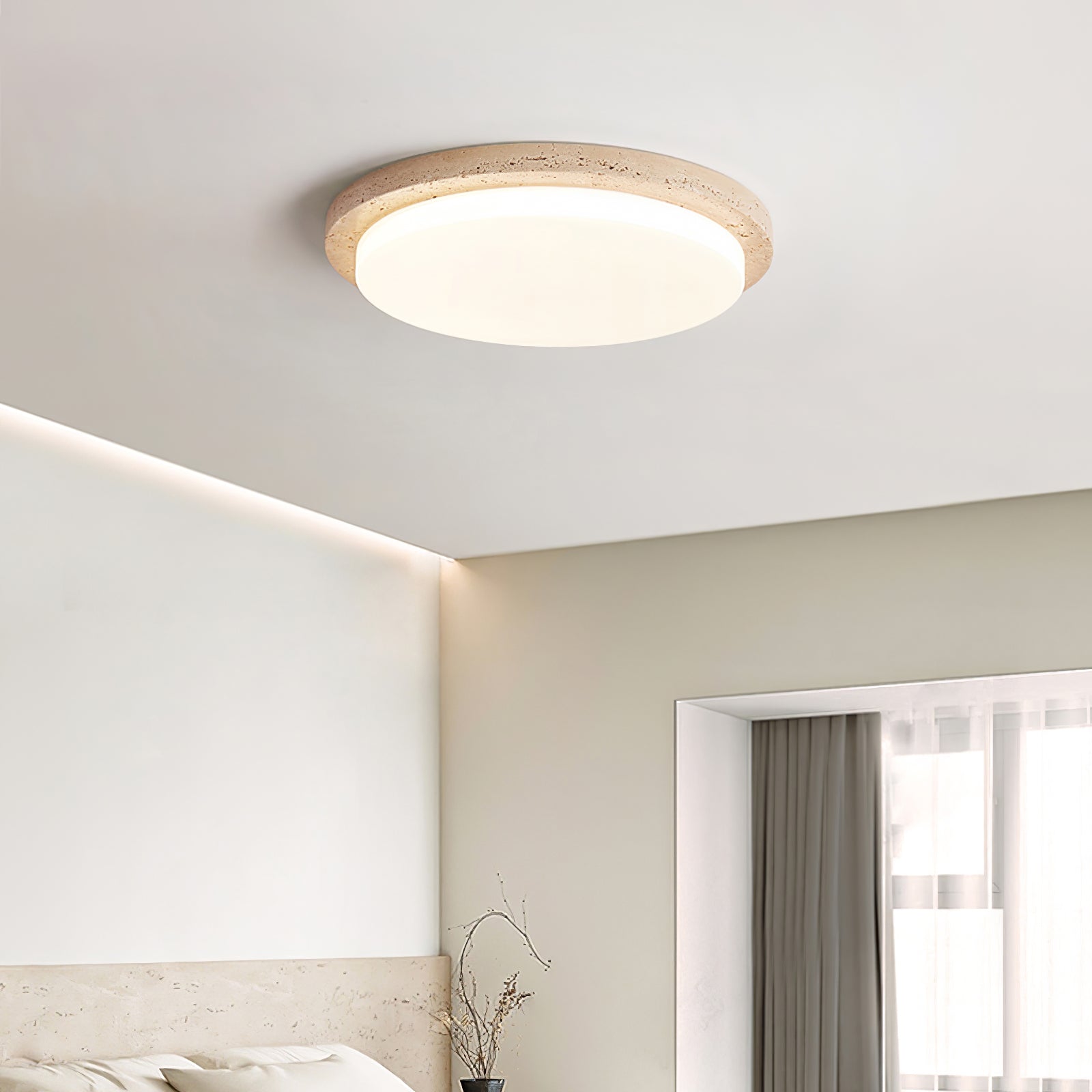 Etala Smooth-Rim Travertine Ceiling Light