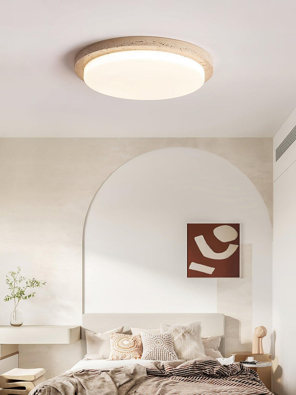 Etala Smooth-Rim Travertine Ceiling Light