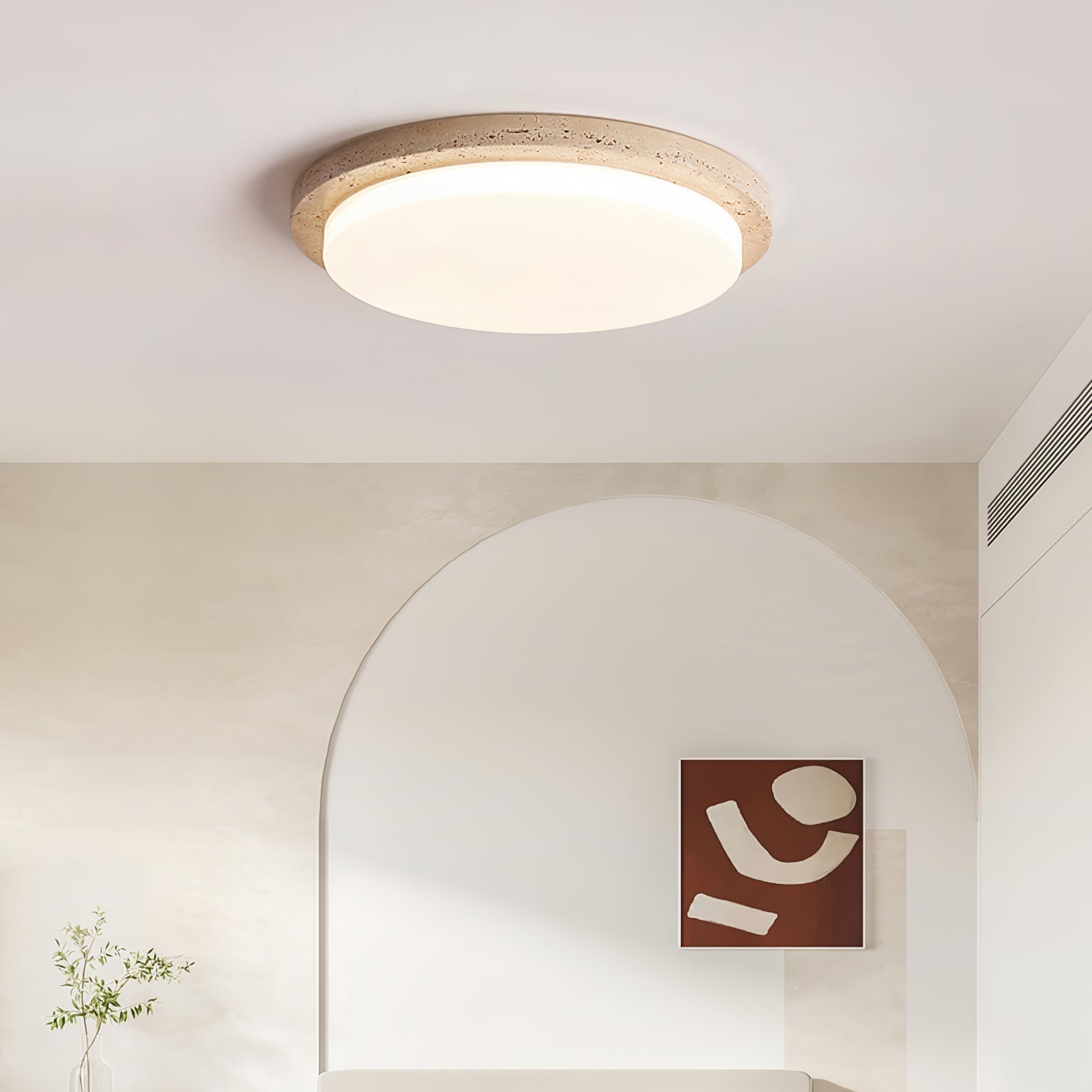 Etala Smooth-Rim Travertine Ceiling Light