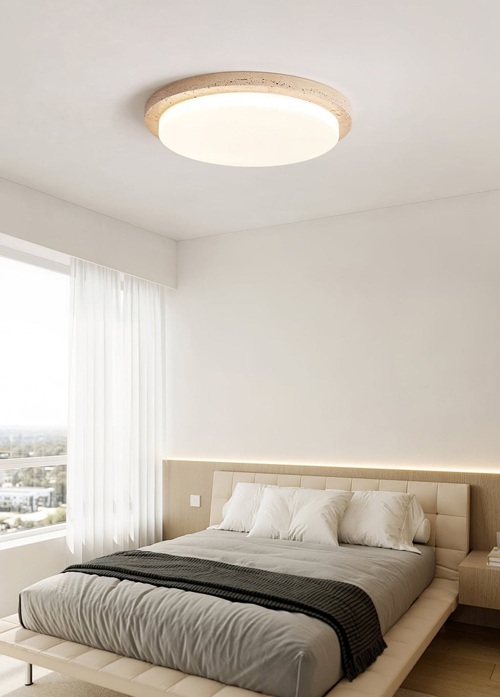 Etala Smooth-Rim Travertine Ceiling Light