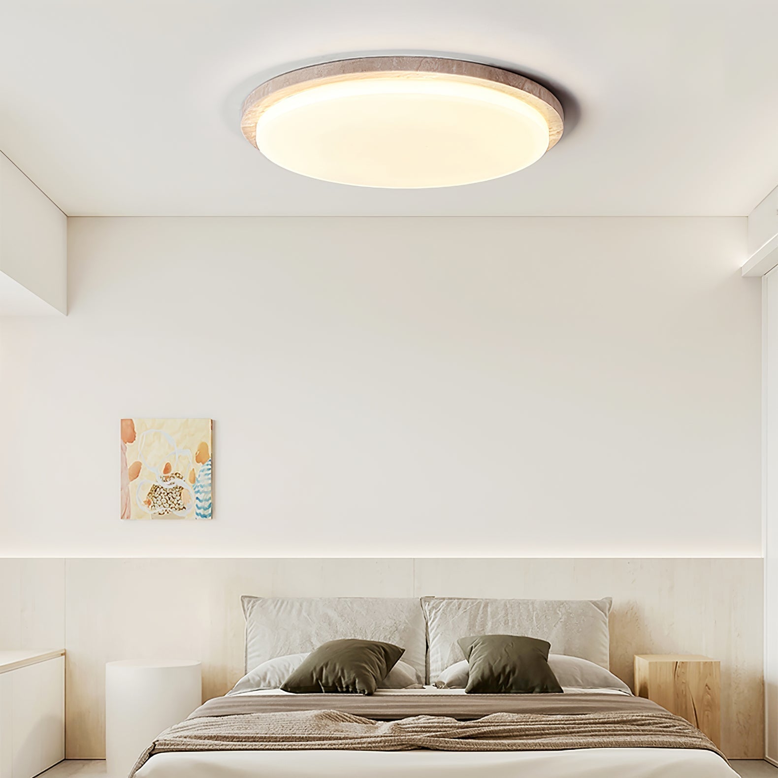 Etala Smooth-Rim Travertine Ceiling Light