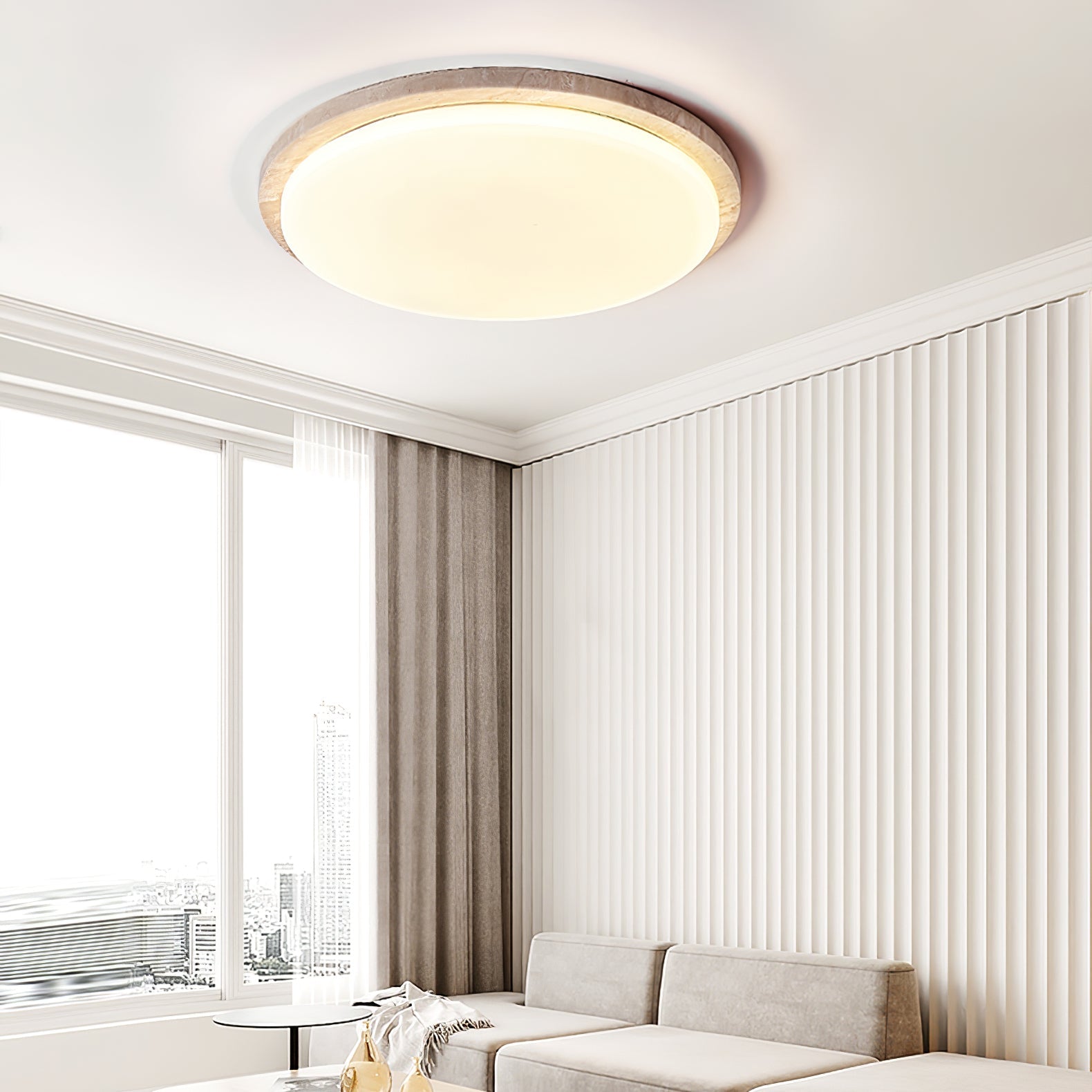 Etala Smooth-Rim Travertine Ceiling Light