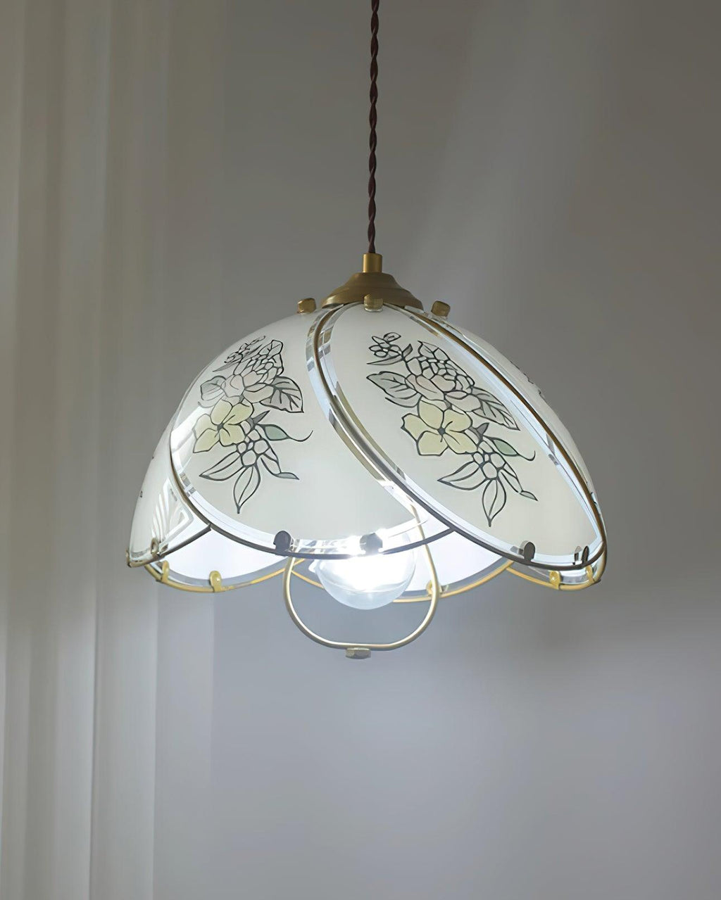 Pendant Lamp Glass Petal Shade Metal Frame Vintage