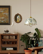 Pendant Lamp Glass Petal Shade Metal Frame Vintage