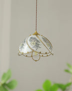 Pendant Lamp Glass Petal Shade Metal Frame Vintage