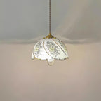 Pendant Lamp Glass Petal Shade Metal Frame Vintage